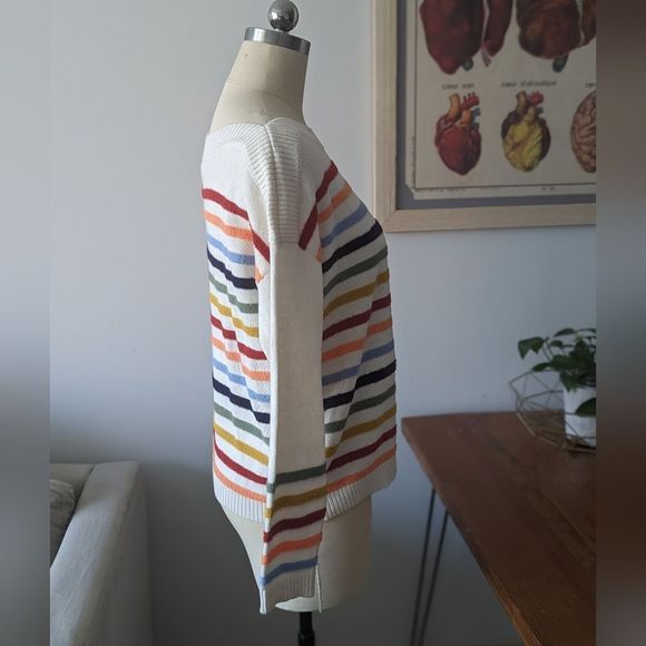 Oversized LOFT Fuzzy Striped Sweater Whipped Cream Multi New. S - Picture 5 of 14